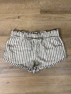American Eagle Cream Black Striped Textured Cotton Pull-On Frayed Hem Short | M